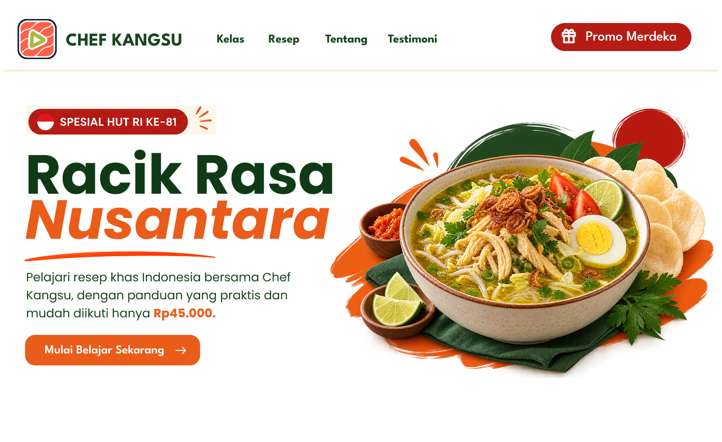 Tampilan landing page Chef Kangsu Merdeka
